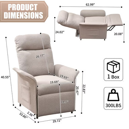 Electric Recliner Chair,Convertible Sofa Bed with Remote Control,Breathable Linen Fabric,for Living Room Bedroom Office,Easy Assembly,Brown
