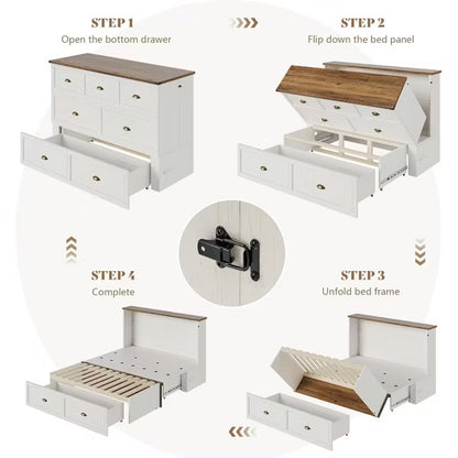 AMERLIFE Murphy Bed, Cabinet Bed Frame with Charging Station and Storage Drawer