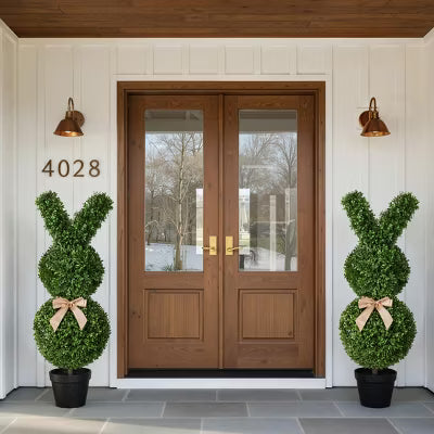 3ft Artificial Bunny Topiary Trees, UV-Resistant Faux Arbutus Leaf Plants, Indoor Outdoor Easter Gift Decor for Front Porch Entryway Set of 2