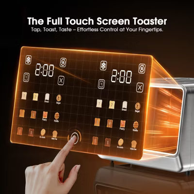 Teendow 4 Slice Toaster 1800W, Touchscreen Stainless Steel Digital Smart Toaster with Dual Controls, 6 Shade Levels