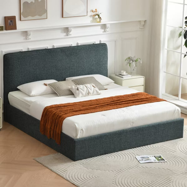 King Size Lift-Up Storage Bed,45.29" Padded Headboard,Sturdy Metal Frame,Noise-Free Slats,No Box Spring Needed,Easy Assembly,Green
