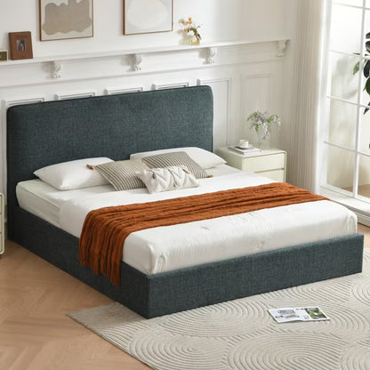 King Size Lift-Up Storage Bed,45.29" Padded Headboard,Sturdy Metal Frame,Noise-Free Slats,No Box Spring Needed,Easy Assembly,Green