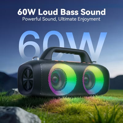 VEATOOL Portable Bluetooth Speaker ¨C 60W Peak Sound, Bass Boost, 24H Playtime, IPX7, RGB Lights, Mic Input for Karaoke