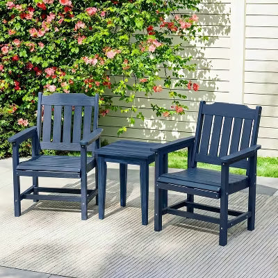 Fortune Candy 2 PCS Poly Lumber Patio Dining Chairs, HIPS Outdoor Slat-Back Chairs for Garden, Porch or Balcony, Navy Blue