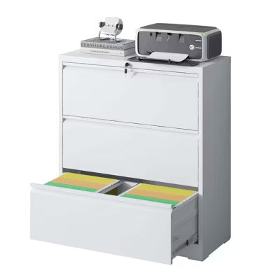 Yukimo Lateral File Cabinet with Lock, 40"H Lockable Metal Filing Cabinet, Heavy Duty Steel File Cabinet, White