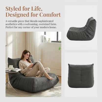 Giant Bean Bag Chair Lazy Floor Sofa, Memory Foam Fireside Sofa for Adults, Big Beanbag Faux Leather Armless Chair for Living Room Bedroom Dorm Office