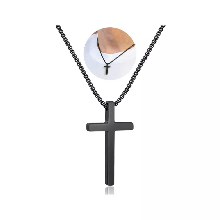 Turandoss Black Cross Necklace for Men Boys, Stainless Steel Cross Pendant Necklaces, Birthday Gifts for Men, Father, Boyfriend, Boys Fashion Stuff