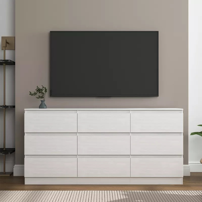 CIPACHO Mid Century Modern 9 Drawer Dresser in White with Hidden Handle Perfect for Bedroom to Boost Storage and Elevate Retro Home Vibe