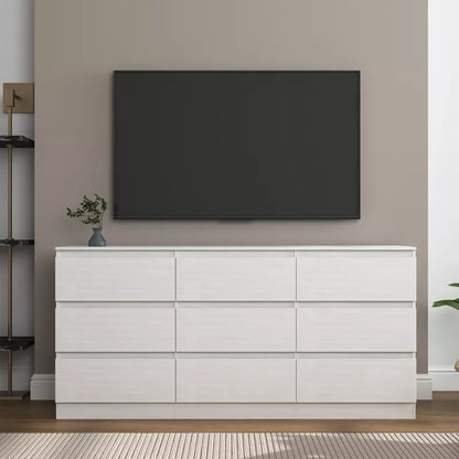 CIPACHO Mid Century Modern 9 Drawer Dresser in White with Hidden Handle Perfect for Bedroom to Boost Storage and Elevate Retro Home Vibe