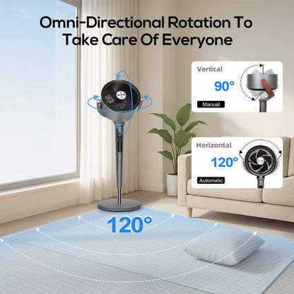 BILT HARD Quiet Pedestal Fan for Bedroom, 120° Oscillating Air Circulator Fan with 12 Speeds, Adjustable Height, 5 Modes & 12-Hour Timer
