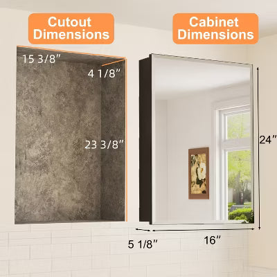 Belle Medicine Cabinet with Mirror, Recessed/Wall Mount Cabinet for Bathroom, Beveled Surface Mirror, Adjustable Tempered Glass Shelves, Black