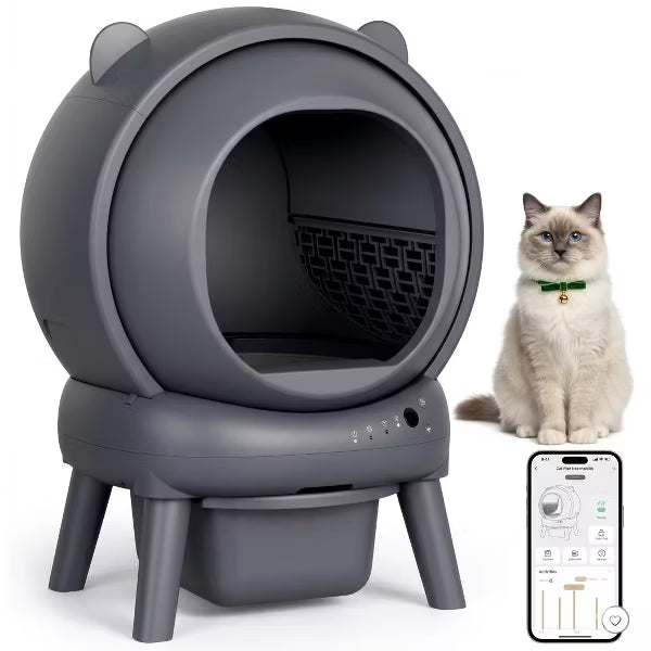 Cumrige Smart Automatic Litter Box for Multiple Cats, Large Capacity Self-Cleaning Design with App Control,Grey