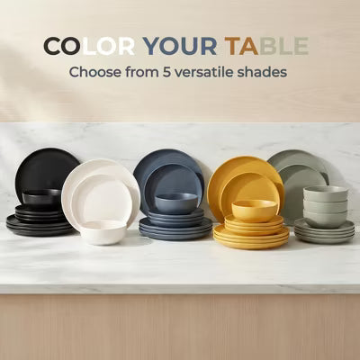 GreenElevate Porcelain Elegance 12-Piece Dinnerware Set for 4, Plates&Bowls, Microwave & Dishwasher Safe, Non-Toxic Matte Glaze, Stackable Kitchenware