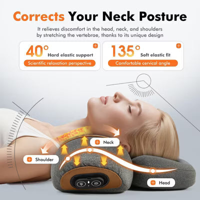 Morfone 3-in-1 Heating and Massage Neck Pillow for Relieving Shoulder and Back Pain Cervical Massage Pillow Gray