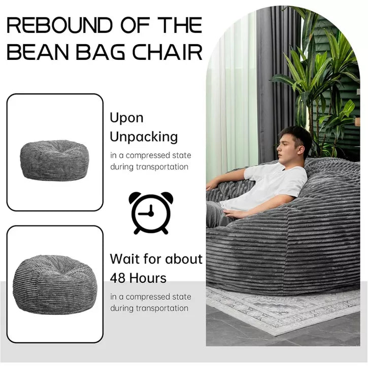 Hooseng 6FT Giant Beanbag Chairs with Memory Foam Filled, Ultra Soft Lazy Sofa for Living Room Bedroom, Grey