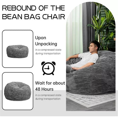 Hooseng 6FT Giant Beanbag Chairs with Memory Foam Filled, Ultra Soft Lazy Sofa for Living Room Bedroom, Grey