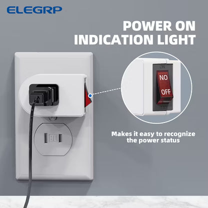 ELEGRP 15 Amp 125-Volt 3 Prong Grounded Single Outlet Adapter Plug with Red Indicator On/Off Switch, White( 4-Pack)