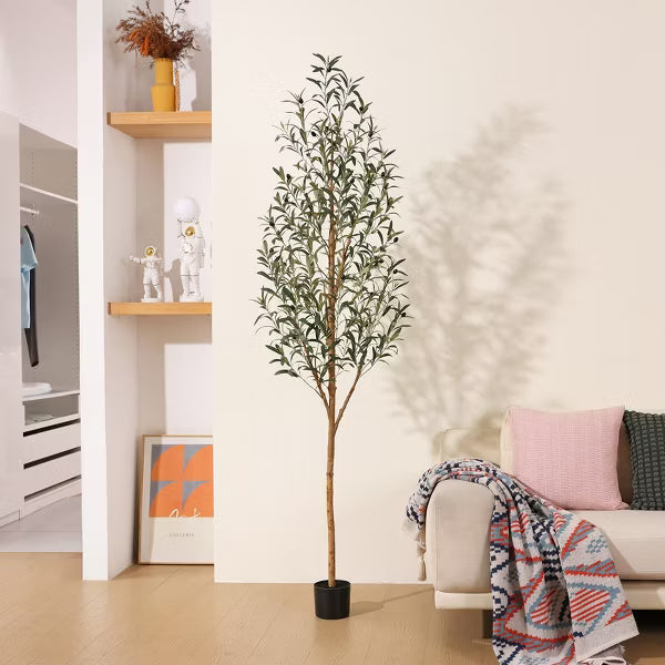 DR.Planzen 5-7FT Artificial New Style Olive Plants with Realistic Leaves and Natural Trunk, Silk Fake Potted Tree for Office Home Decor