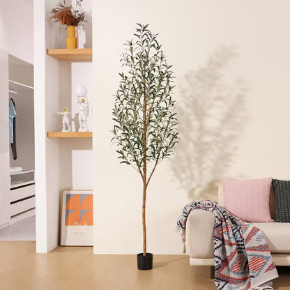 DR.Planzen 5-7FT Artificial New Style Olive Plants with Realistic Leaves and Natural Trunk, Silk Fake Potted Tree for Office Home Decor