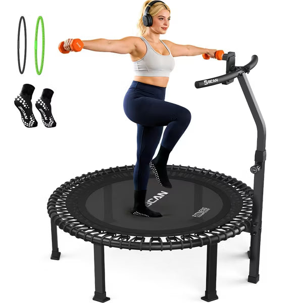 BCAN 40"/48" Soft Land Pro Fitness Rebounder Trampoline, 500 lb Capacity, Adjustable Tension Bungees Black 40IN