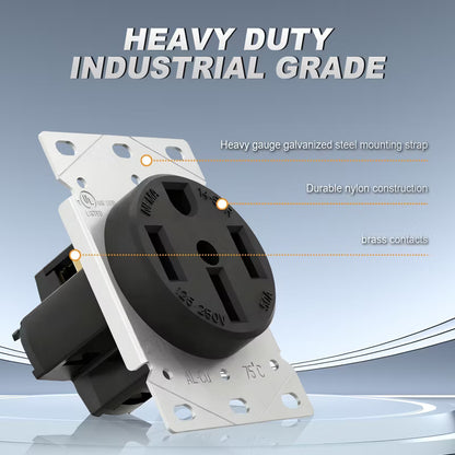 ELEGRP EV outlet, EV Charging 50Amp 125/250V Receptacle Flush Mounting Power Outlet, Heavy Duty Range Receptacle, Grounding, UL Listed, 1 Pack