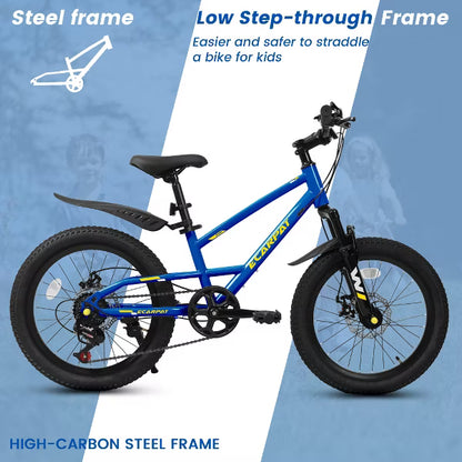 AENKYO 20-Inch Kids Mountain Bike for Boys & Girls, 7-Speed Shimano Children Mountain Bike with Fenders Easy Assembly - Blue Youth Bicycle