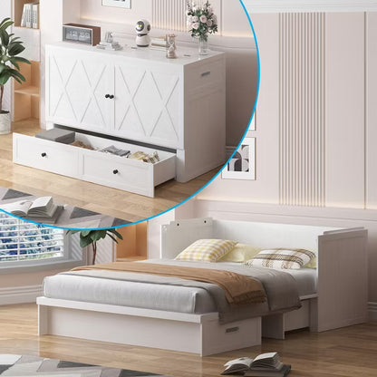 Mjkone Queen Size Murphy Bed with Charging Station & Storage Drawer,Space-Saving Design,Optional Mattress