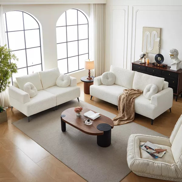 ATJafurn White Corduroy Sectional Sofa Couch Modern Modular Oversized Upholstered Recliner Sleeper with Comfy Pillows and Deep Seat for Living Room