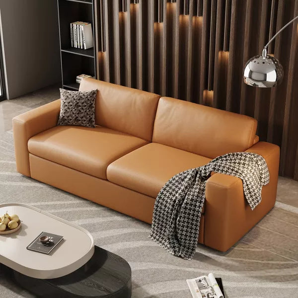 ATJafurn 82.7 Inch Orange Leather Sectional Sofa Couch, Mid-Century Modern Upholstered Loveseat Sofa with Square Arm for Living Room and Small Space