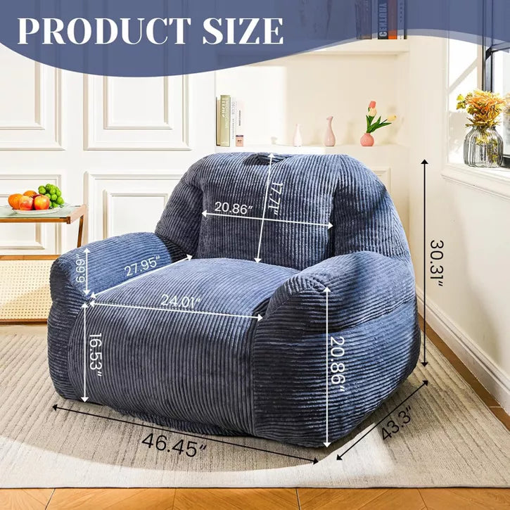 Hooseng 38" Giant Bean Bag Chair for Adults, High-Density Foam Stuffed Corduory Bean Bag Sofa with Handle for Adults Reading, Gaming