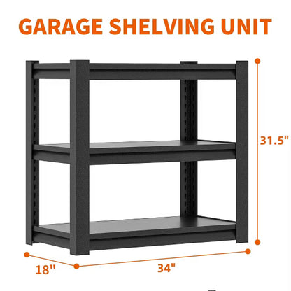 Munora - 3-Tier Heavy Duty Garage Shelving - 18"D x 34"W x 31.5"H - 1200lbs Capacity - Adjustable Metal Storage