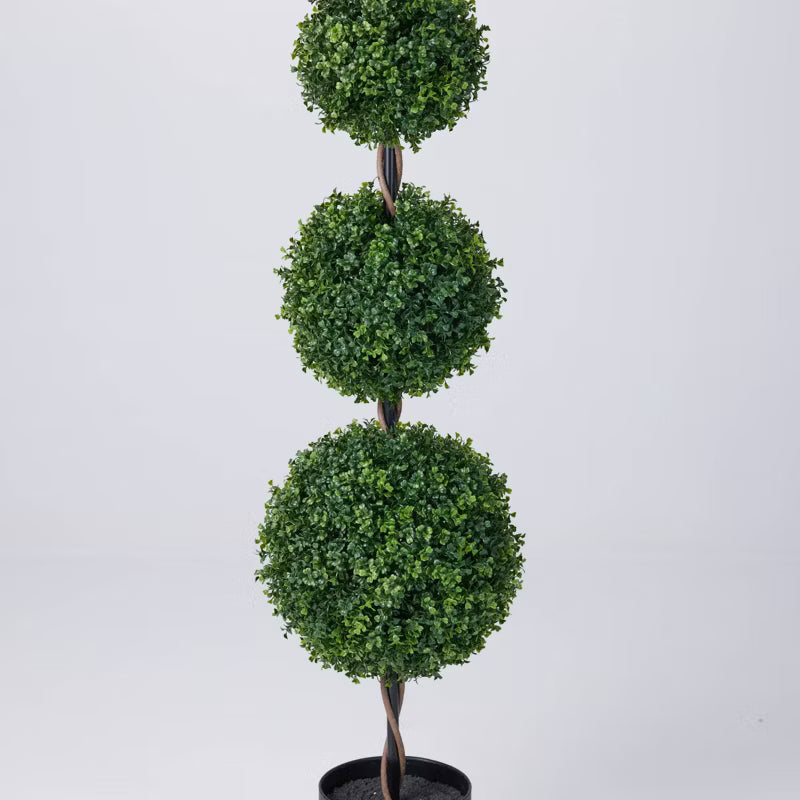 Dr.Planzen Artificial Triple Ball Boxwood Topiary Tree - Faux Potted Plant for Indoor Outdoor Front Porch Decor - UV Resistant Fake Greenery