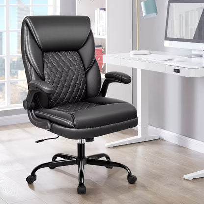 KERDOM Executive Office Chair, PU Leather Office Chair Upholstered, Adjustable Computer Task Chair With Tilt, Black