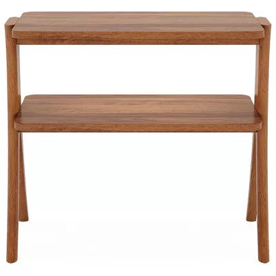 Resenkos Sofa Side End Table, End Table, Couch Table,Wood End Table, Farmhouse Side Table with 2-Tier Storage Shelf,Walnut Brown