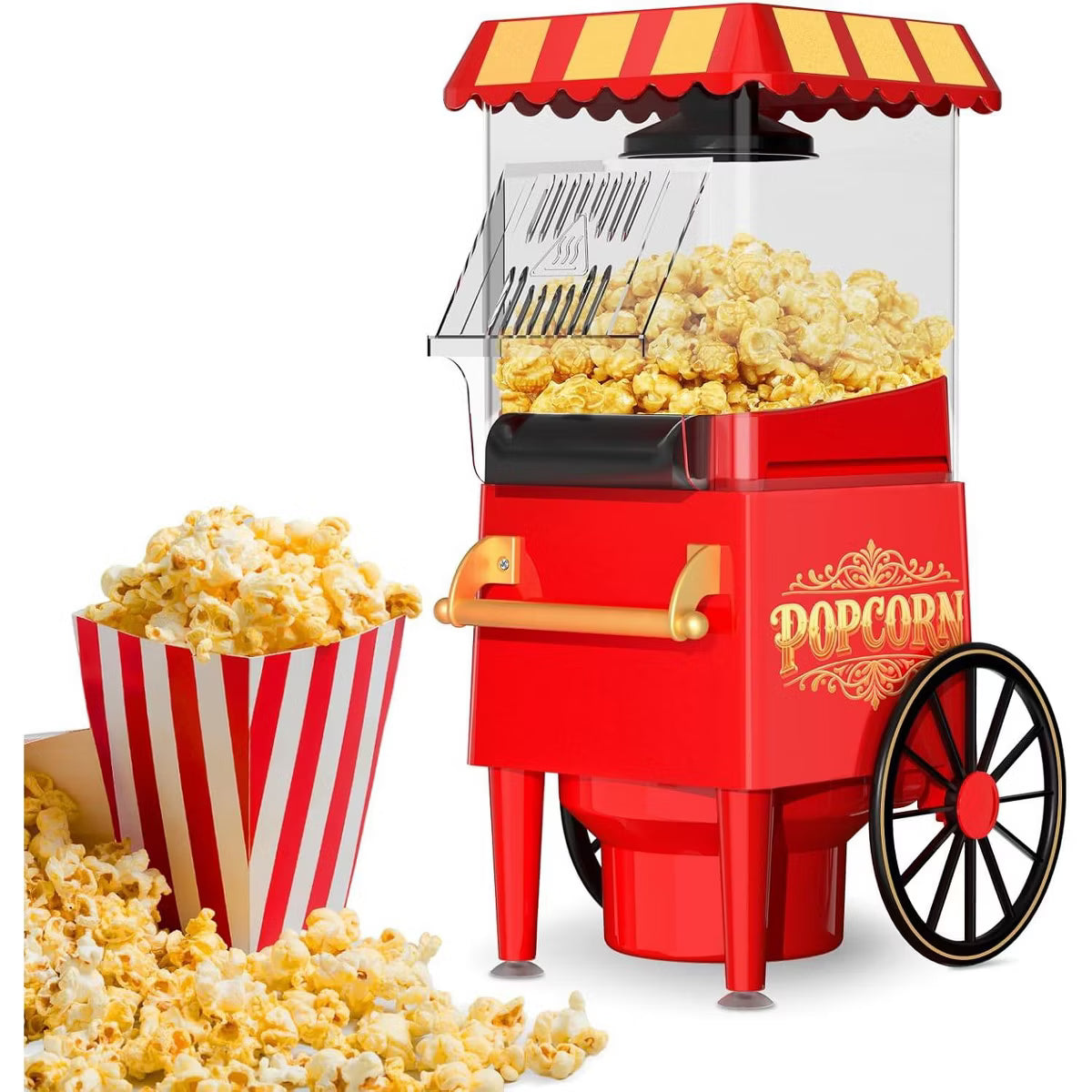 OSTBA 1200W Air Popcorn Maker, 12-Cup Oil-Free Hot Air Popper with Retro Design, Butter Tray & One-Button Control for Home & Party Use