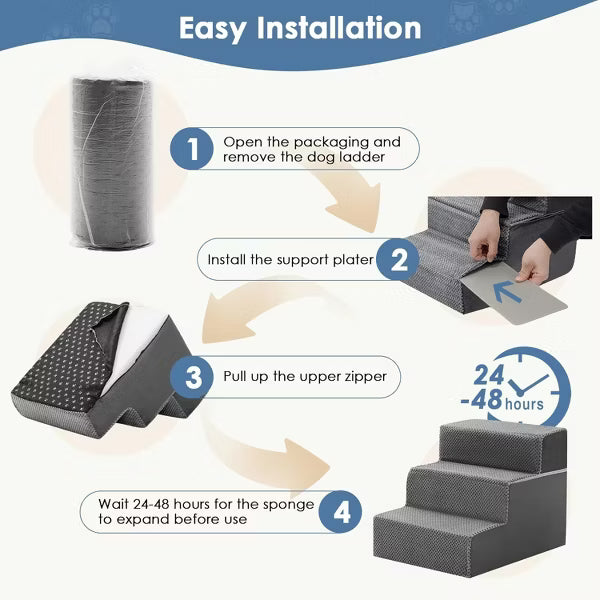 MyDepot 3-Step Foam Dog Stairs - Curved Non-Slip Pet Steps for Couch & Sofa, Joint-Friendly Ramp for Small Dogs & Cats