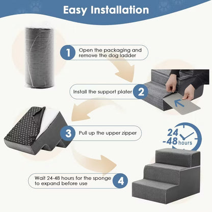 MyDepot 3-Step Foam Dog Stairs - Curved Non-Slip Pet Steps for Couch & Sofa, Joint-Friendly Ramp for Small Dogs & Cats