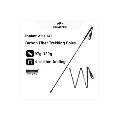 Naturehike 1pc 3K Carbon Fiber Trekking Poles-Ultra Lightweight Foldable for Trail Running,Quick 3-Second Setup,4-Section Design with Carry Bag