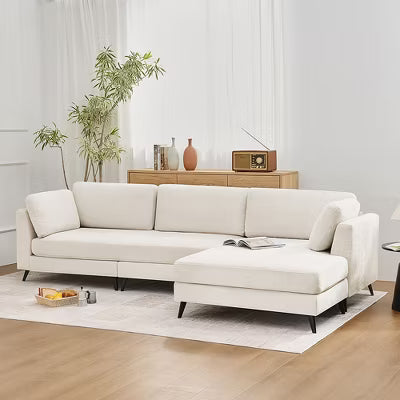 Oversized 3-Seat Chenille Sectional Sofa with Wide Chaise Lounge and One-Piece Seat Cushion, Thick Backrest for Deep Comfort