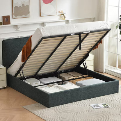 King Size Lift-Up Storage Bed,45.29" Padded Headboard,Sturdy Metal Frame,Noise-Free Slats,No Box Spring Needed,Easy Assembly,Green