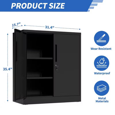 VIYET Metal Storage Cabinet with Lock, 2 Adjustable Shelves, Heavy Duty Steel Utility Cabinet for Office, Garage
