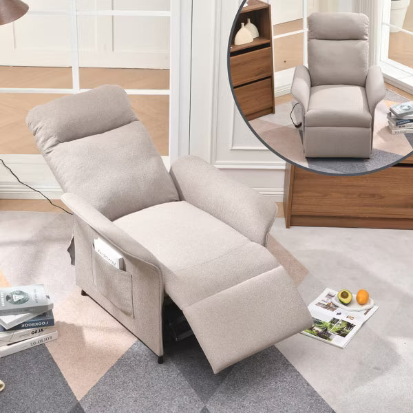 Electric Recliner Chair,Convertible Sofa Bed with Remote Control,Breathable Linen Fabric,for Living Room Bedroom Office,Easy Assembly,Brown