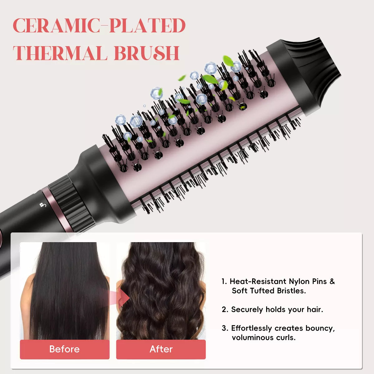 NICEBAY 4-in-1 Hair Tool set - Hair Straightening Brush, Thermal Brush, Flat Iron & 1" Ceramic Curling Iron, 5 Temps, Fast Heating, Dual Voltage