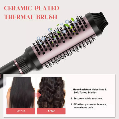 NICEBAY 4-in-1 Hair Tool set - Hair Straightening Brush, Thermal Brush, Flat Iron & 1" Ceramic Curling Iron, 5 Temps, Fast Heating, Dual Voltage