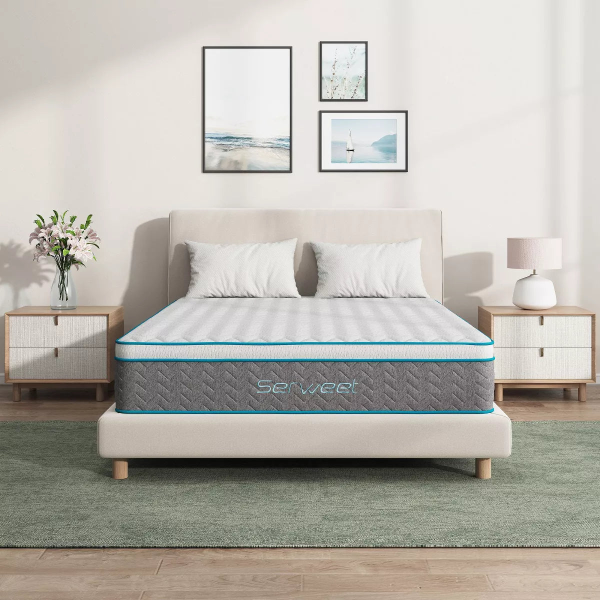 Serweet 10 inch Breathable Bamboo Charcoal Hybrid Mattress - Compatible with Platform Bed, Box Spring, or Slat Base