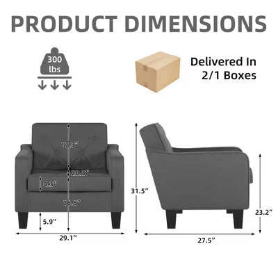 TYBOATLE Living Room Modern Accent Chair set of 2, Upholstered Side Chair Reading Chairs with Padded Cushion, Dark Gray