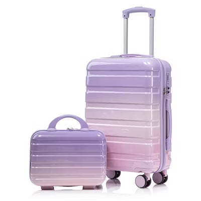 14"/20" 2 pcs/set in PC Spinner Wheel Luggage, Carry on Kid Suitcase, Kid Suitcase wheel, With Gradient Color and Combination Lock, Pink Purple