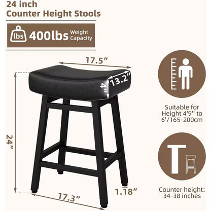 DYHOME 24 Inches Bar Stools, Saddle Kitchen Stools with PU Leather Cushion Counter Height Barstools, Set of 2