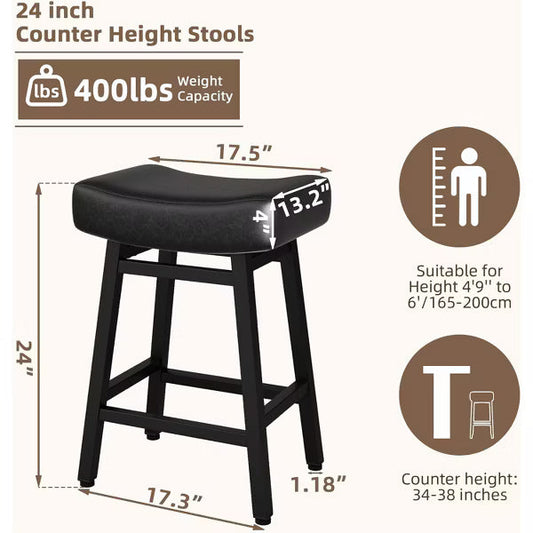 DYHOME 24 Inches Bar Stools, Saddle Kitchen Stools with PU Leather Cushion Counter Height Barstools, Set of 2