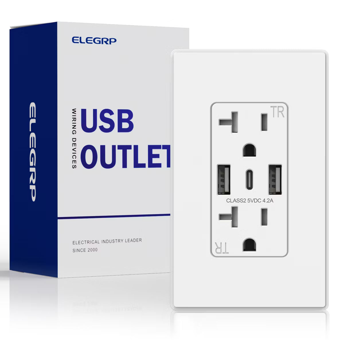 ELEGRP 3 Ports Dual Type A & Type C USB Charger Wall Outlet, 20 Amp Tamper-Resistant Outlet, with Wall Plate, White(6 Pack)